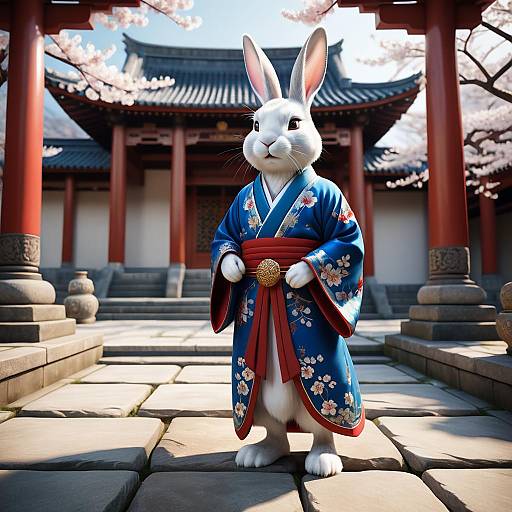 Anthropomorphic Rabbit in Traditional Asian Robe