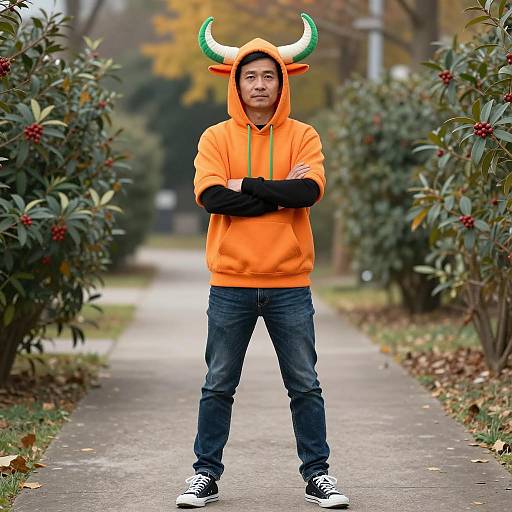 Confident Adult in Unique Fruit Costume