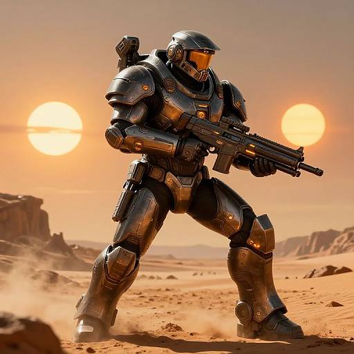 Futuristic Soldier in Alien Desert