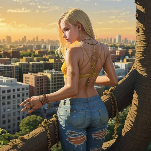 Blonde Girl in Summer Cityscape