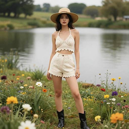 Boho-Chic Woman in Floral Meadow