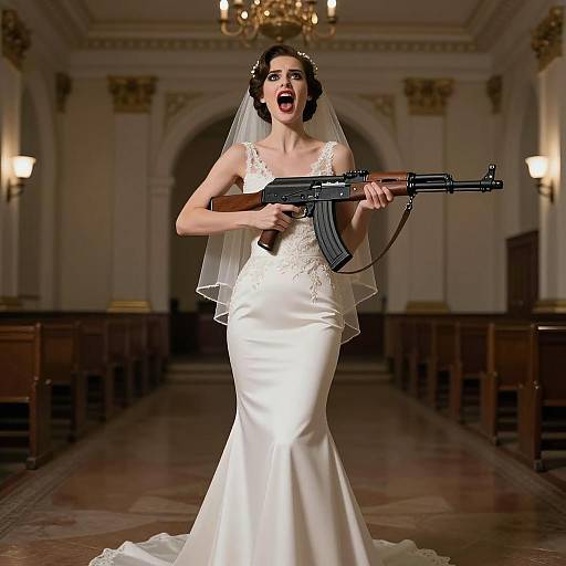 Dramatic Bridal Portrait with AK-47