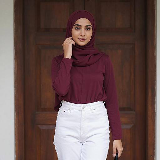 Portrait of Woman in Maroon Hijab