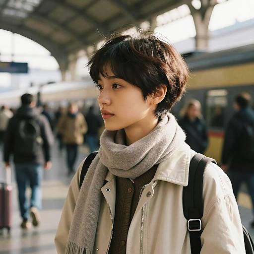 Young Traveler with Taper Cut Hairstyle