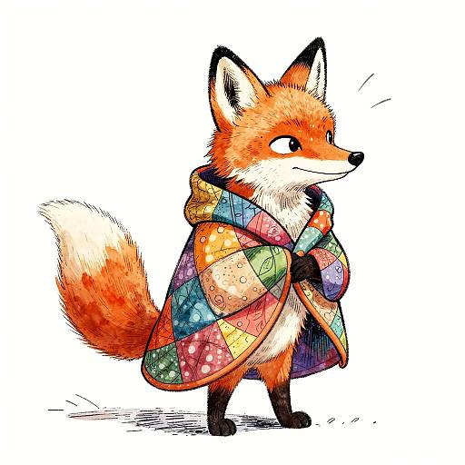 Whimsical Fox in Patchwork Quilt