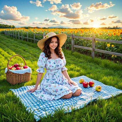 Joyful Picnic Scene in Apple Orchard Joyful Picnic Scene in Apple Orchard