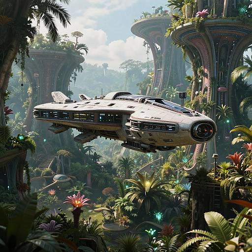 Acturian Spaceship Over Alien Jungle