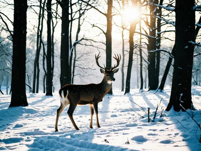 Serene Deer in Winter Wonderland Wallpaper
