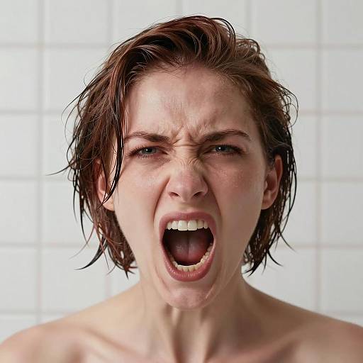 Intense Shouting Woman in Red Tint