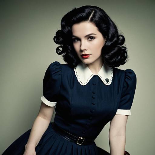 Woman in Vintage 1940s Dress with Classic Hairstyle