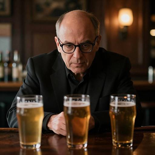 Focused Man in a Dimly Lit Bar