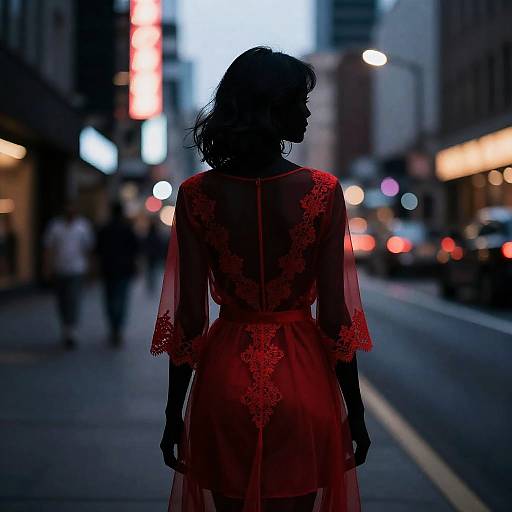 Sheer Red Silhouette on Neon Street