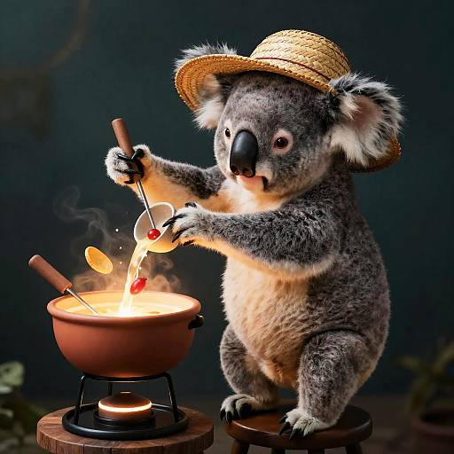 Whimsical Koala Pouring Glowing Fondue