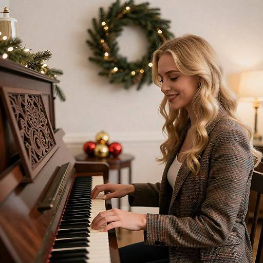 Warm Christmas Scene with Smiling Musician