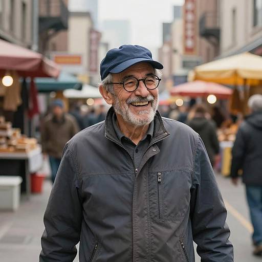 Joyful Senior Man in City Market