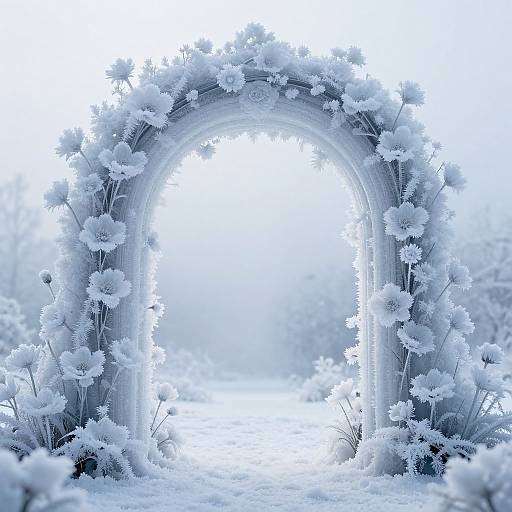 Icy Floral Gateway in Winter Landscape