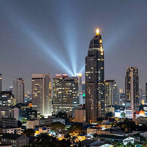 Bangkok Night Skyline with God Rays