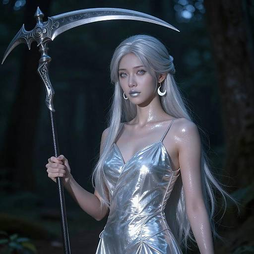 Lunar Goddess in Shimmering Silver Attire