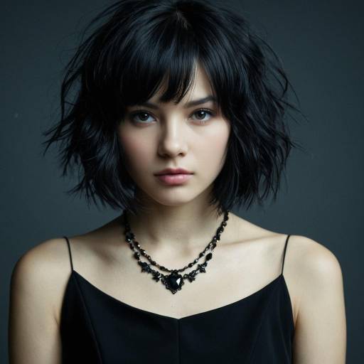 Portrait of Young Woman in Black Dress with Necklace
