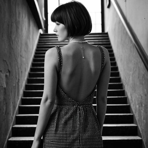 Woman in Backless Dress on Stairs