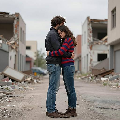 Embracing Couple in Urban Ruins