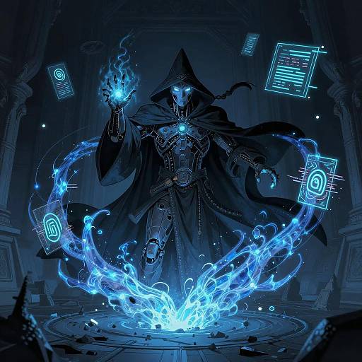 Cybernetic Sorcerer Conjuring Neon Vortex