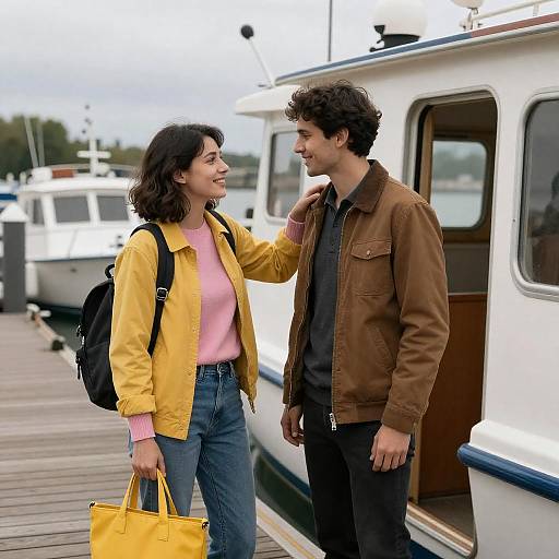 Couple by the Dock: Smiles and Style