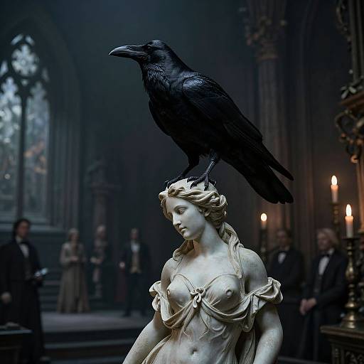 Realistic Raven on Gothic Statue