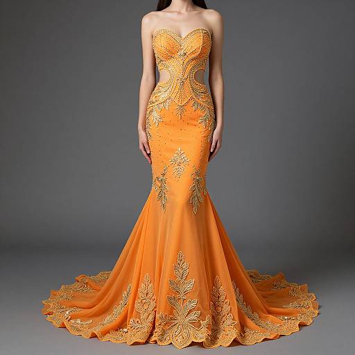 Elegant Orange Mermaid Gown