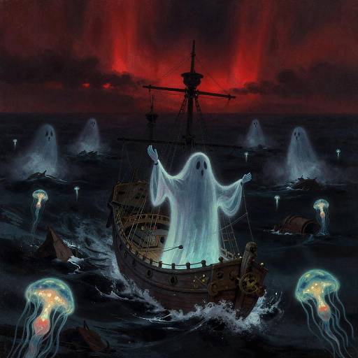 Ghostly Ship Captain in Spectral Sea