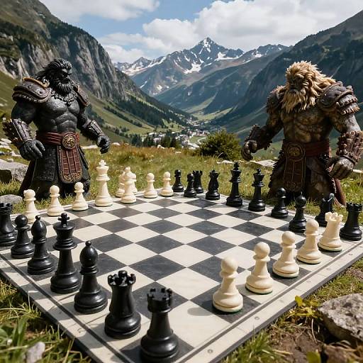 Giant Chessboard with City Pieces