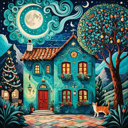 Surreal Turquoise Rustic Home with Holiday Decorations
