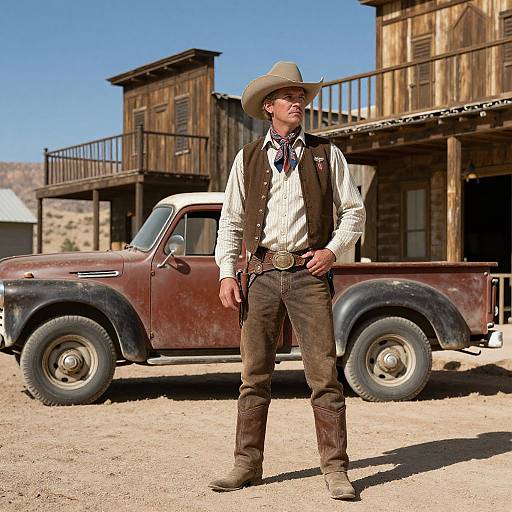 Classic Cowboy in Rustic Desert Town