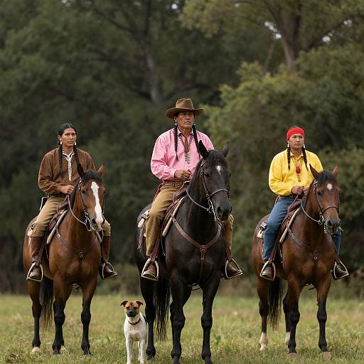 Native American Riders in Natural Landscape