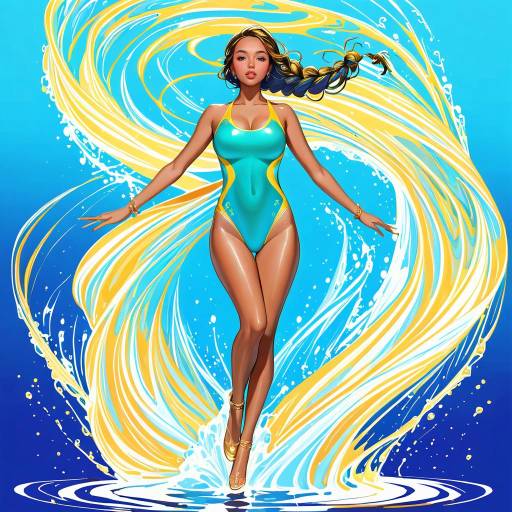 Slender Woman in Swimsuit Against Blue Backdrop Slender Woman in Swimsuit Against Blue Backdrop