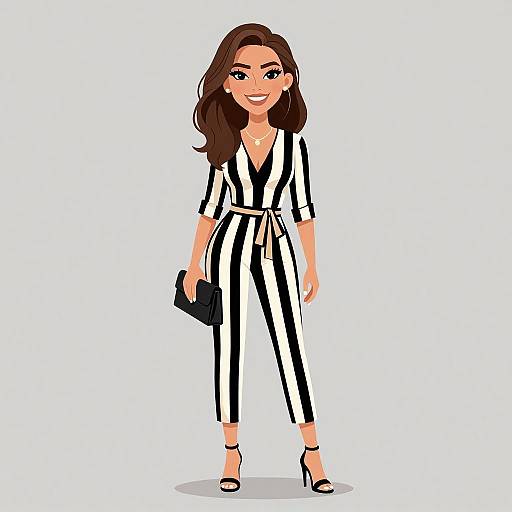 Chic Woman in Striped Jumpsuit
