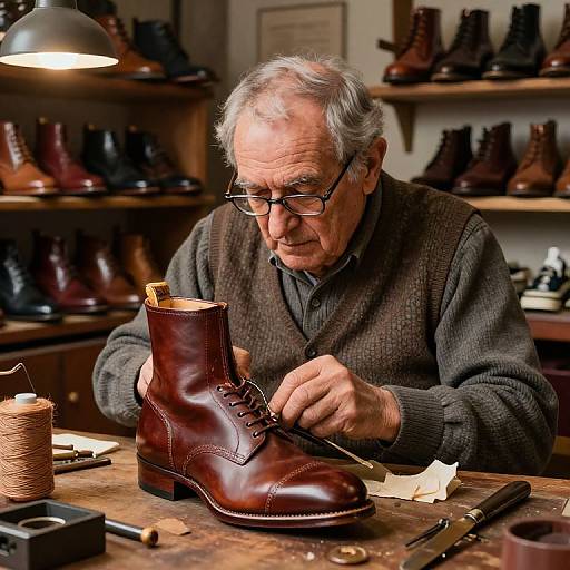 Old-World Shoemaker Crafting Boots