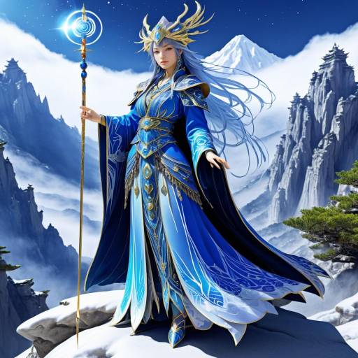 Celestial Sorceress in Mountain Landscape