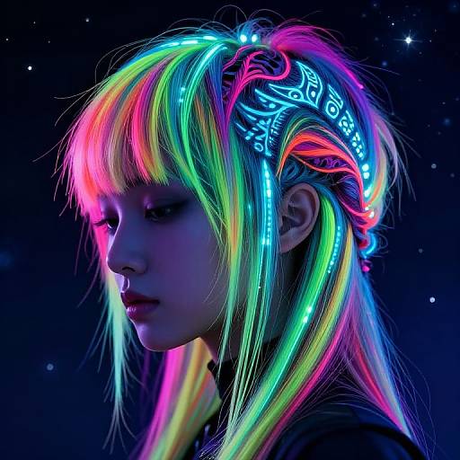 Vibrant Neon Alien Hairstyle Close-Up