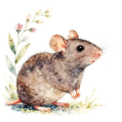 Whimsical Watercolor Rat Profile