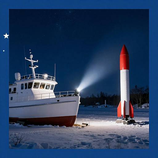 Serf Boat and Rocket Night Scene