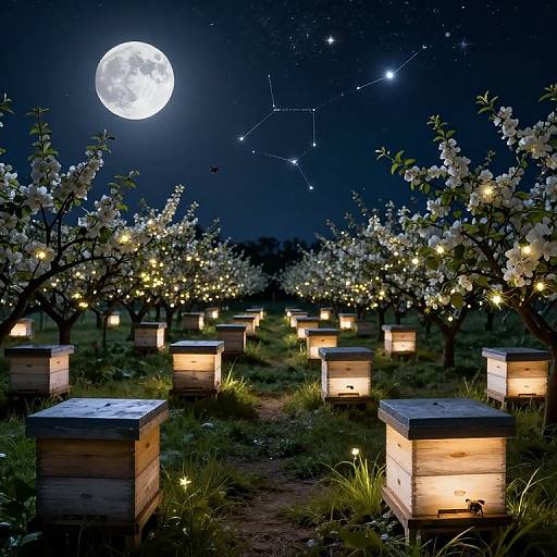 Moonlit Beehives Spreading Starlight