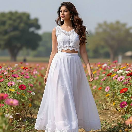 Elegant Young Woman in Flower Field