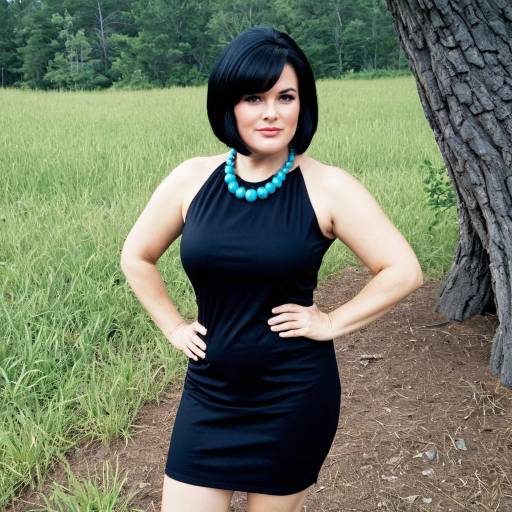 Woman in Black Dress with Blue Necklace Outdoors