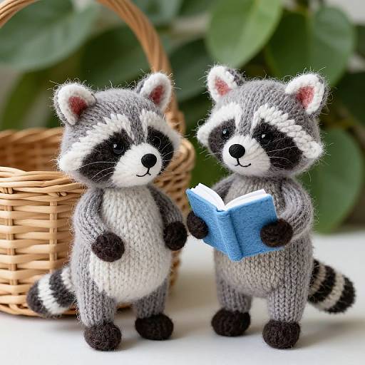 Felt-Knitted Raccoon Toys with Book