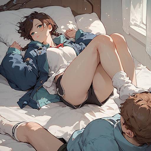 Anime Girl Relaxing on Bed