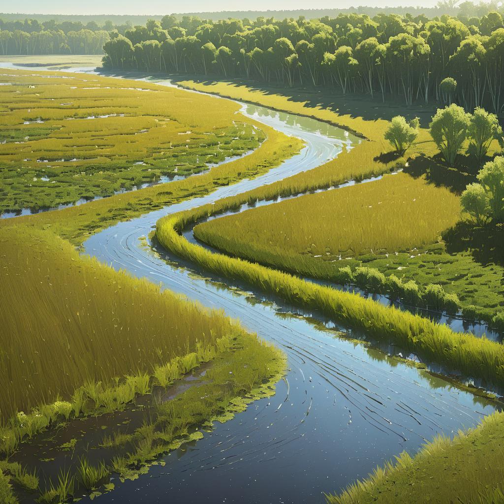 Aerial View of a Glowing Riverbank