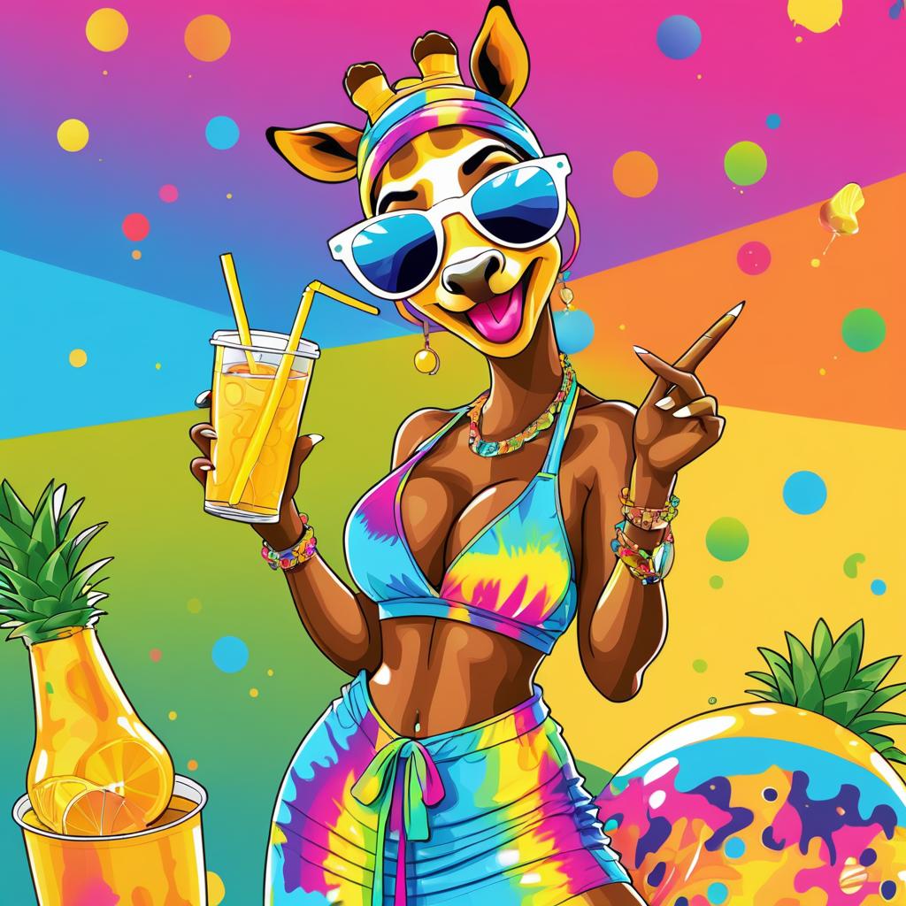 Hip-Hop Giraffe Character in Tie-Dye