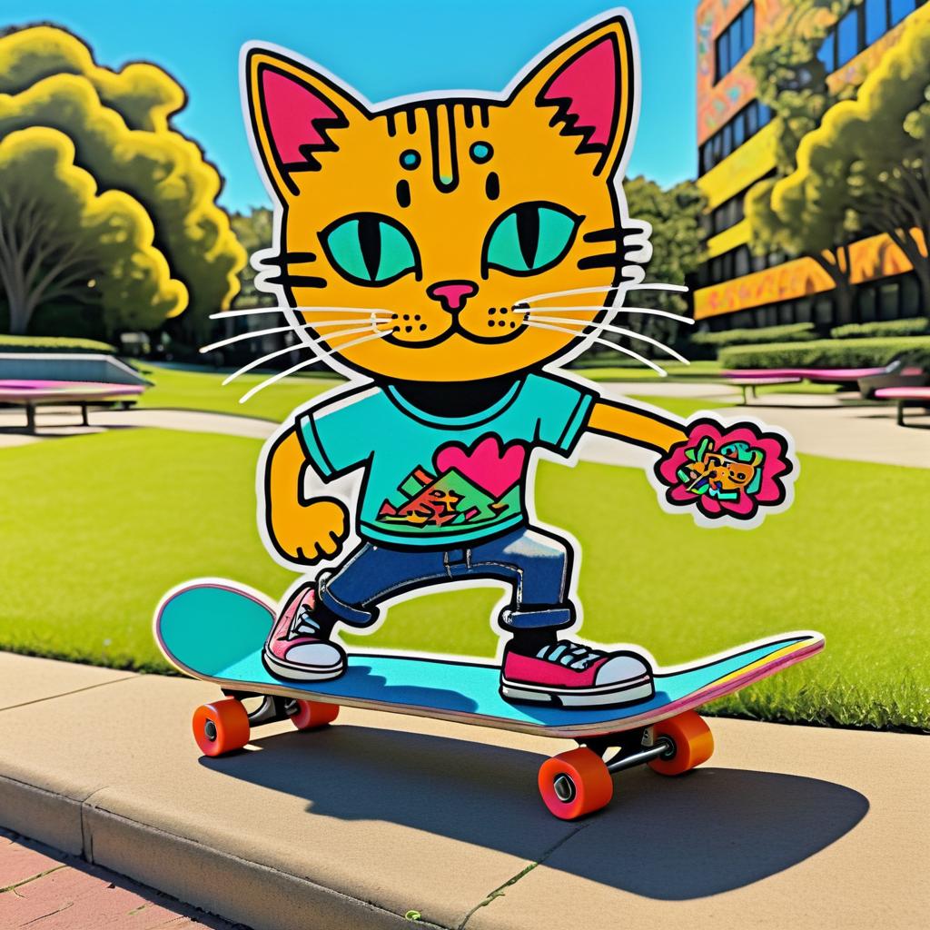 Playful Cat on Skateboard Art