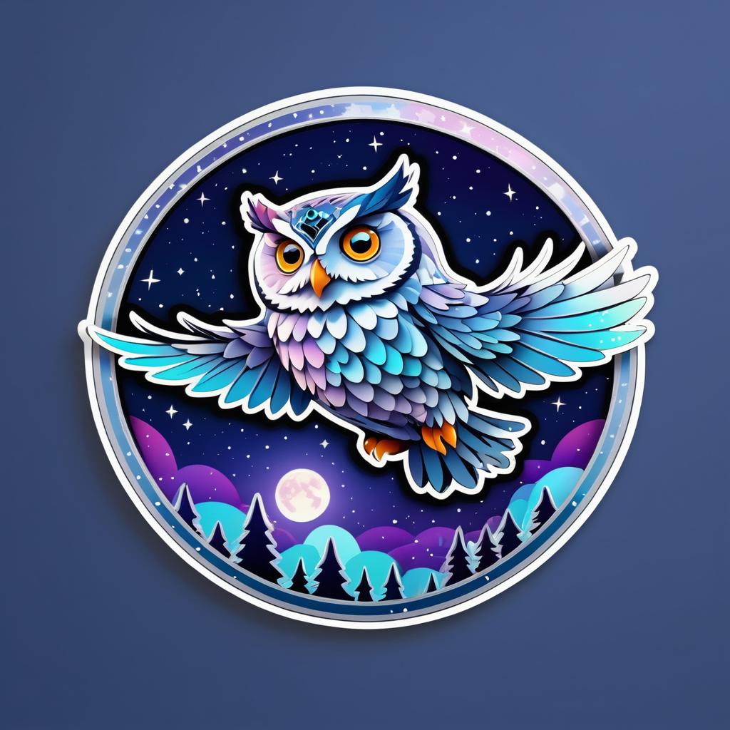 Vibrant Owl Sticker in Night Sky